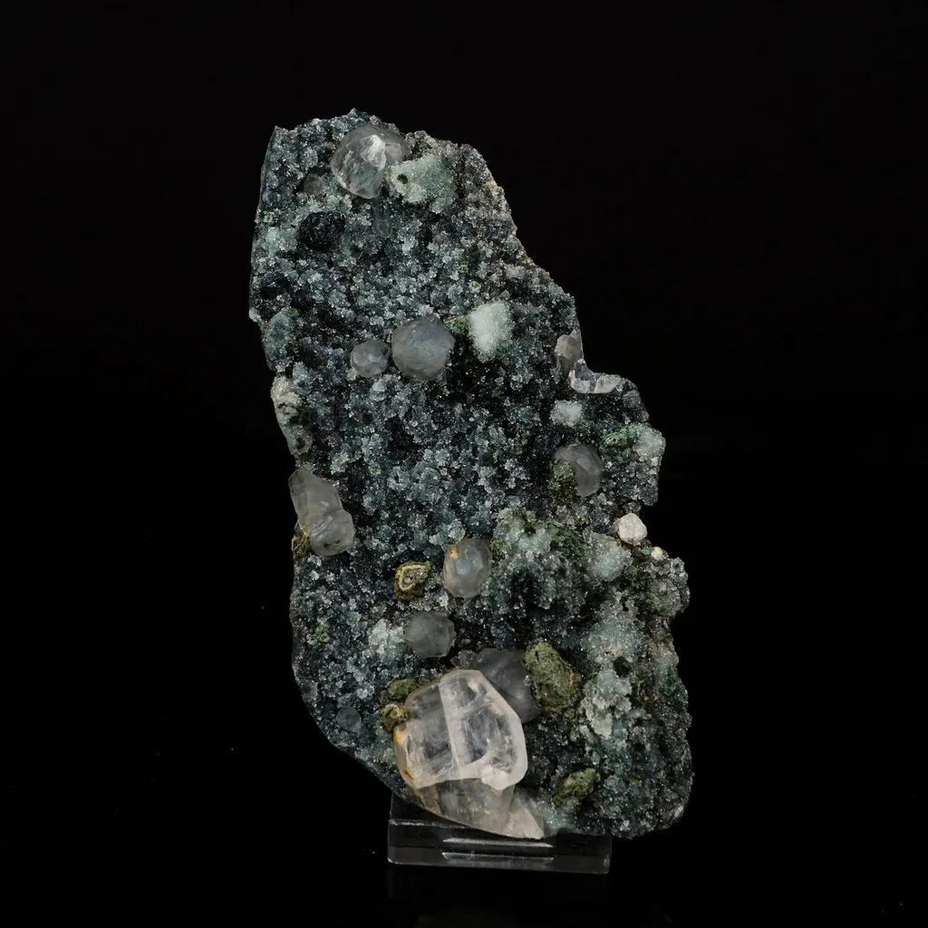 Babingtonite with Apophyllite & Chalcedony Natural Mineral Specimen image