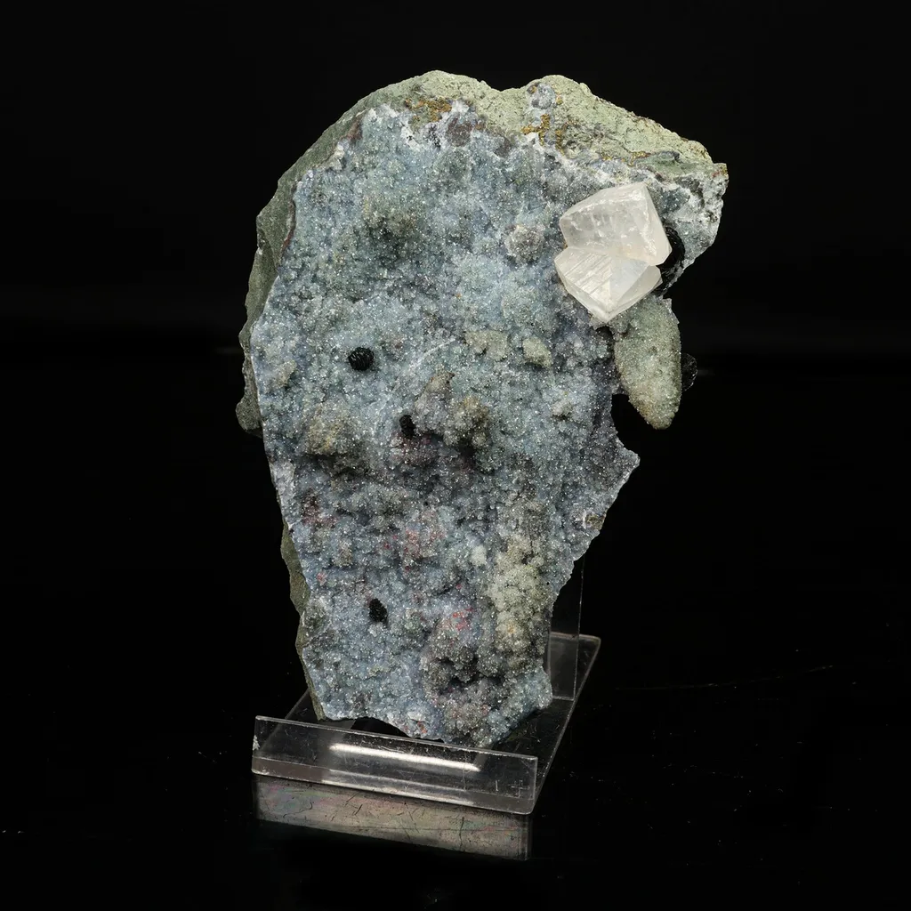 Babingtonite with Apophyllite & Chalcedony Natural Mineral Specimen image