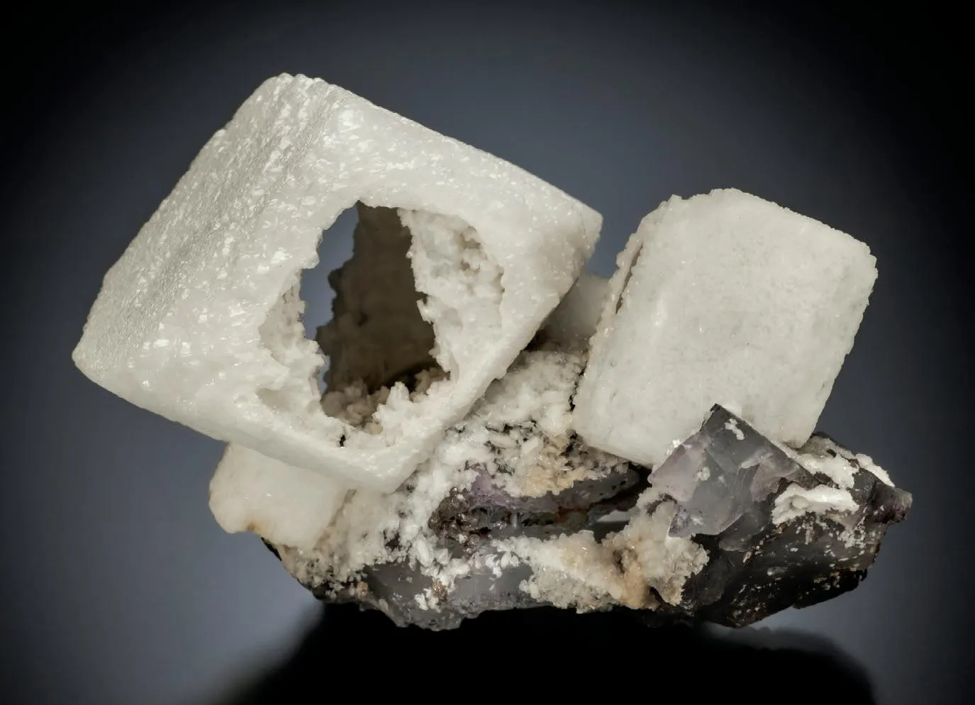 Barite epimorphs after Celestine, with Fluorite - image 1