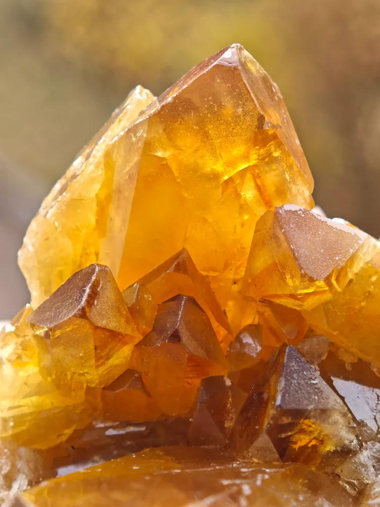 Barite from Pöhla, Germany. Beautiful cluster of lustrous and translucent of top amber colored barite crystal with phantoms - image 3