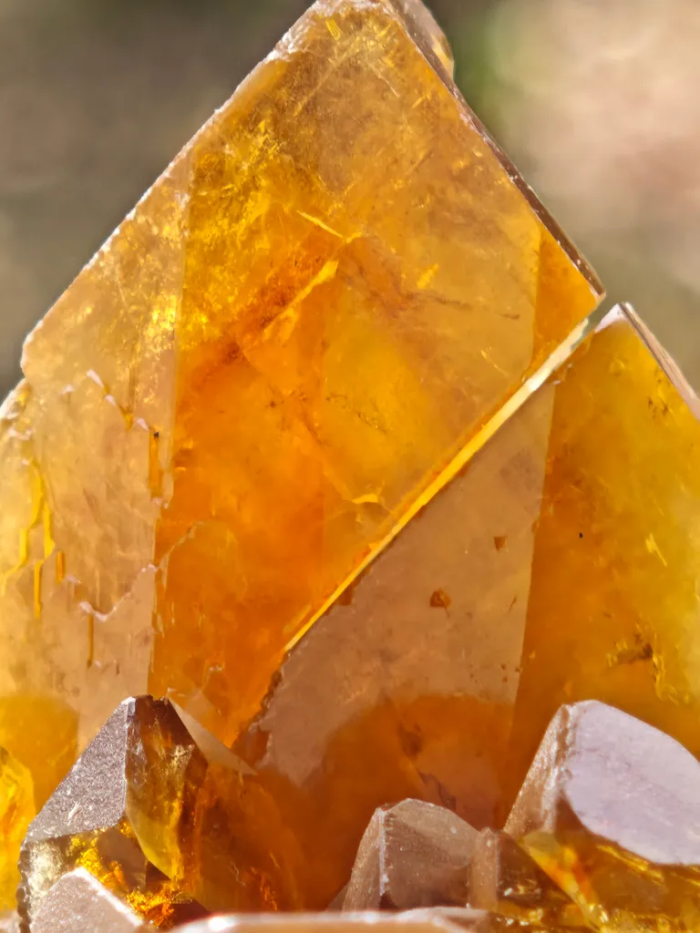 Barite from Pöhla, Germany. Beautiful cluster of lustrous and translucent of top amber colored barite crystal with phantoms - image 9