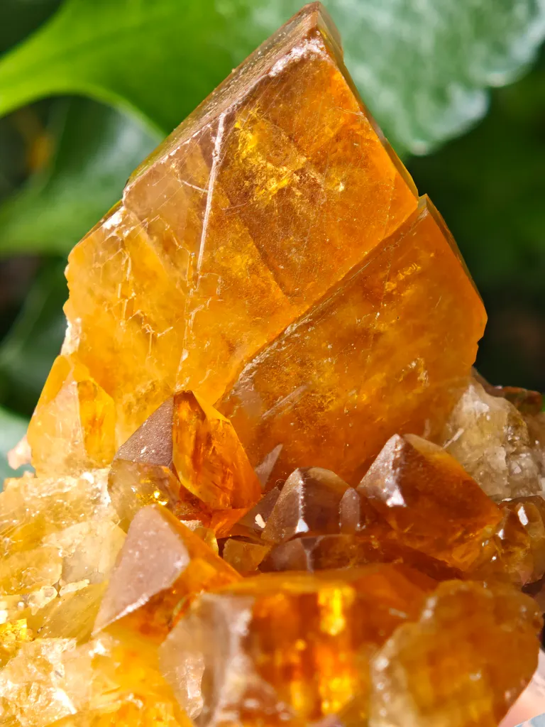 Barite from Pöhla, Germany. Beautiful cluster of lustrous and translucent of top amber colored barite crystal with phantoms - image 6