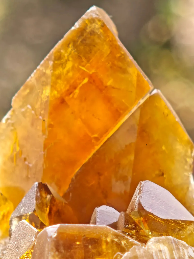 Barite from Pöhla, Germany. Beautiful cluster of lustrous and translucent of top amber colored barite crystal with phantoms - image 10
