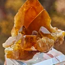 Barite from Pöhla, Germany. Beautiful cluster of lustrous and translucent of top amber colored barite crystal with phantoms - image 8