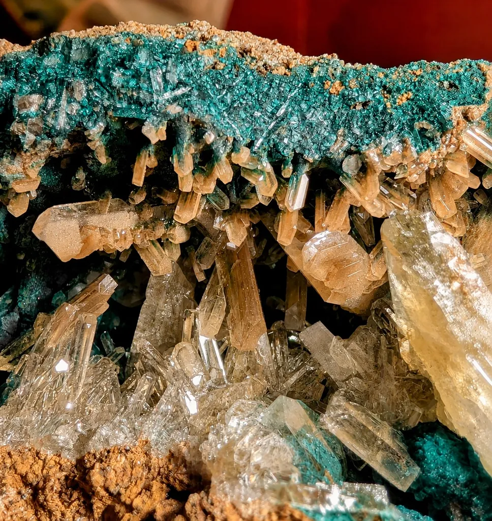 Barite with Malachite and Dioptase; DR Congo,  Shangulowé Mine - image 2