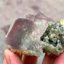 Beautiful prismatic bi-color zoning Fluorite specimen with sparkling tiny quartz clusters - image 1