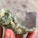 Beautiful prismatic bi-color zoning Fluorite specimen with sparkling tiny quartz clusters - image 2