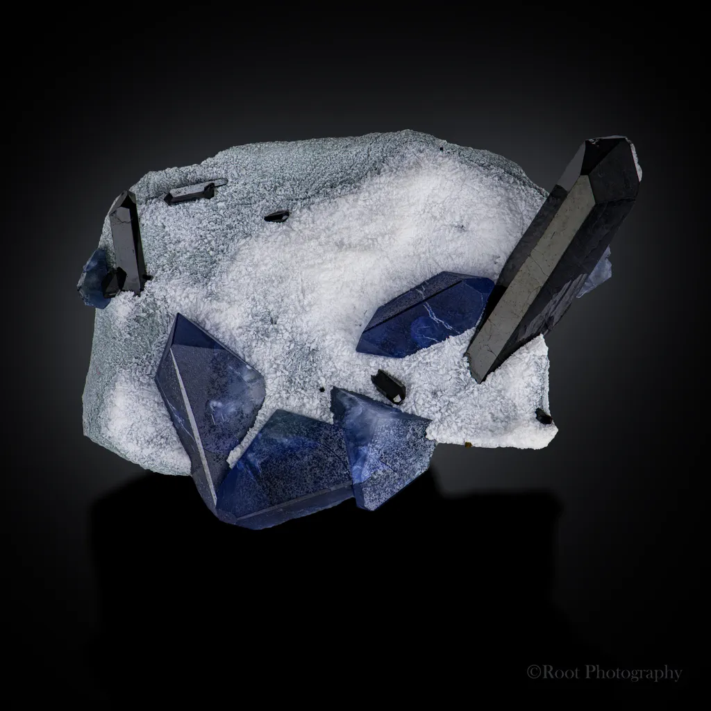 Benitoite, Natrolite, Neptunite from USA, California, San Benito County, Santa Rita Peak, California image