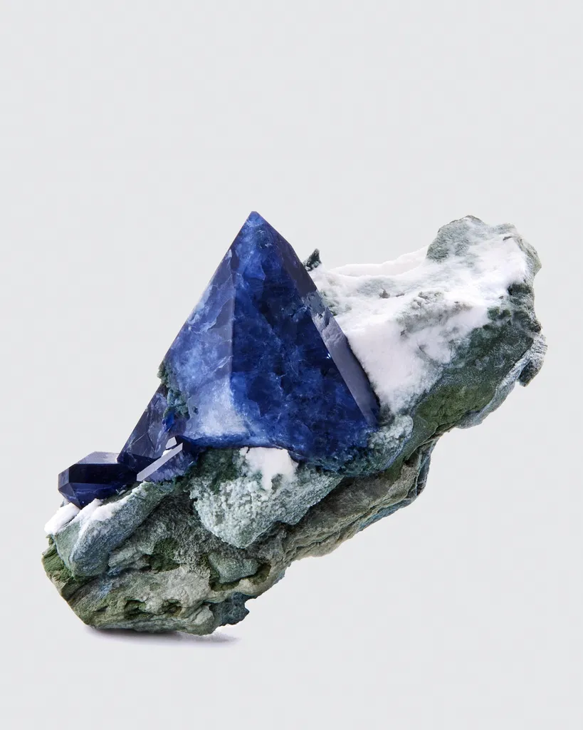 Benitoite on Natrolite image