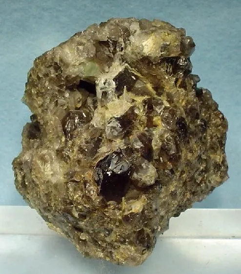 Bertrandite, Beryl (Var: Aquamarine), Quartz (Var: Smoky Quartz) image