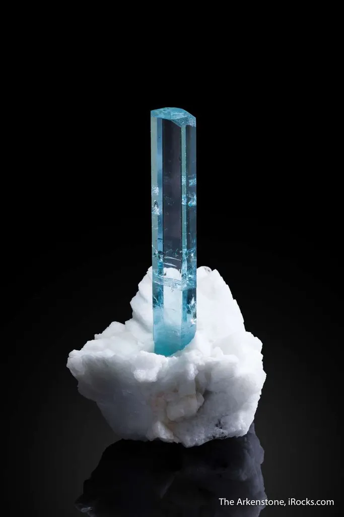 Beryl var. Aquamarine on Albite