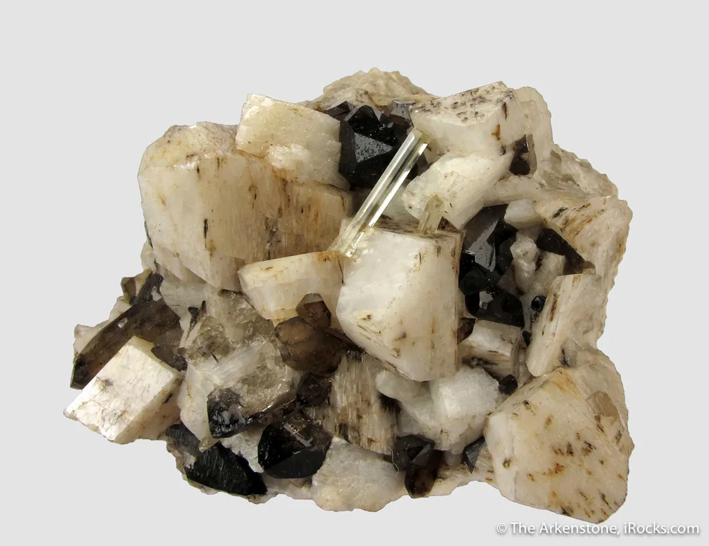Beryl var. Aquamarine on K Feldspar (fl), Albite (fl) and Smoky Quartz - image 6