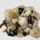 Beryl var. Aquamarine on K Feldspar (fl), Albite (fl) and Smoky Quartz - image 6