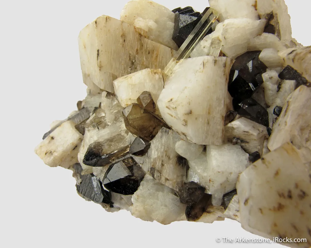 Beryl var. Aquamarine on K Feldspar (fl), Albite (fl) and Smoky Quartz - image 3