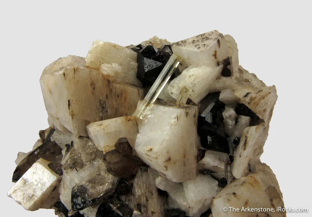 Beryl var. Aquamarine on K Feldspar (fl), Albite (fl) and Smoky Quartz - image 2