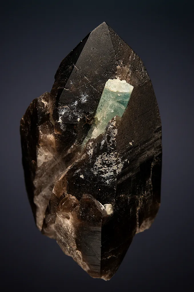 Beryl var. Aquamarine on Quartz var. Smoky image