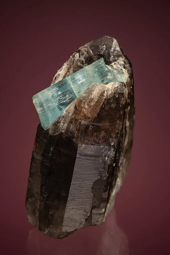 Beryl var. Aquamarine on Quartz var. Smoky image