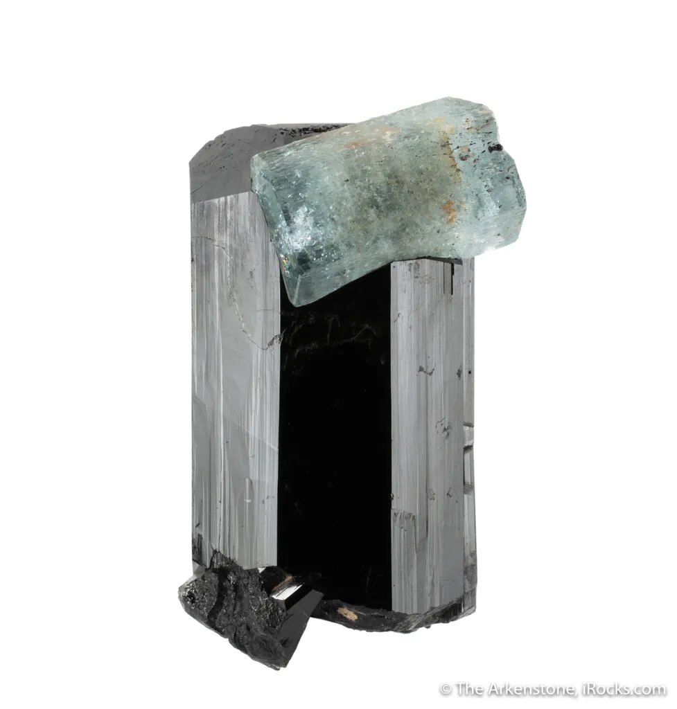 Beryl var Aquamarine on Schorl Tourmaline image