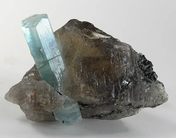 Beryl (Var: Aquamarine), Quartz (Var: Smoky Quartz) image