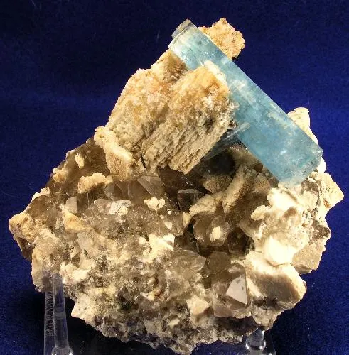 Beryl (Var: Aquamarine), Quartz (Var: Smoky Quartz), Orthoclase, Schorl image