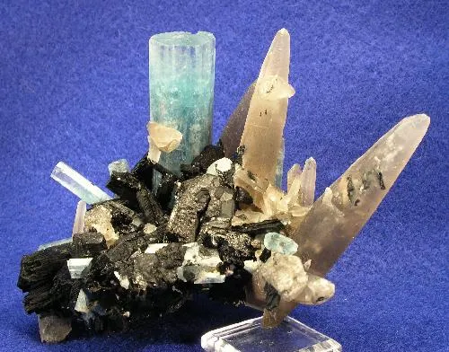 Beryl (Var: Aquamarine), Quartz (Var: Smoky Quartz), Schorl image