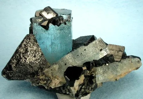 Beryl (Var: Aquamarine), Schorl, Opal (Var: Opal-An) image