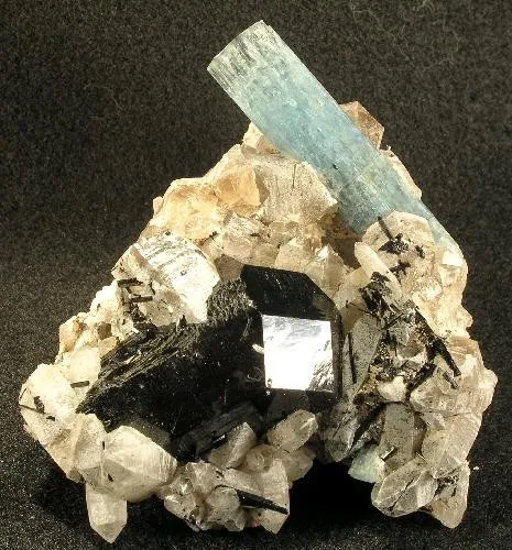 Beryl (Var: Aquamarine), Schorl, Quartz image