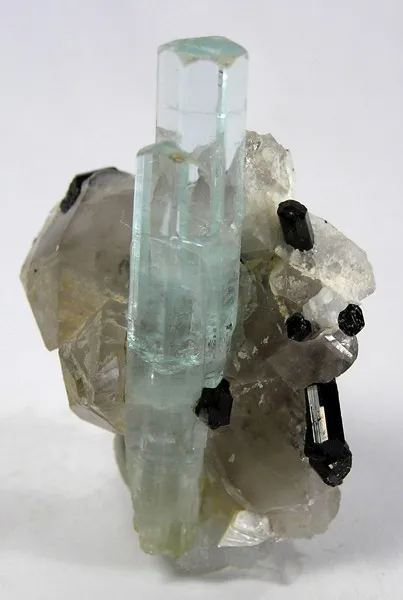 Beryl (Var: Aquamarine), Schorl, Quartz image