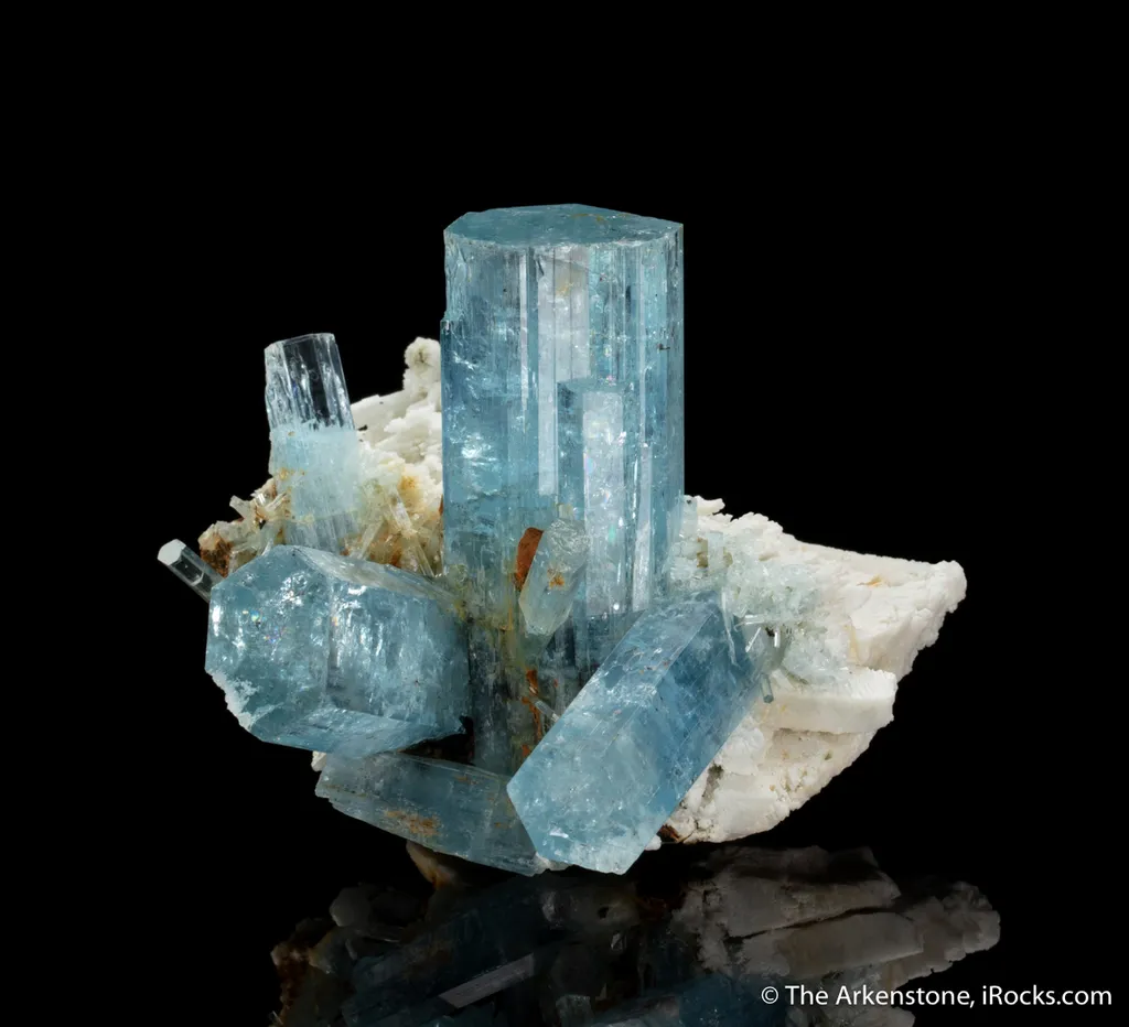 Beryl var. Aquamarine with Microcline and Goethite image