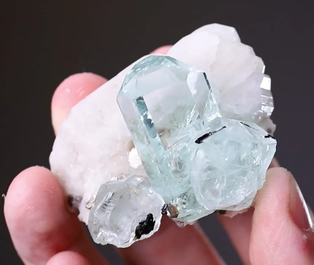 Beryl var. Aquamarine with Muscovite and Tourmaline on Feldspar - image 2