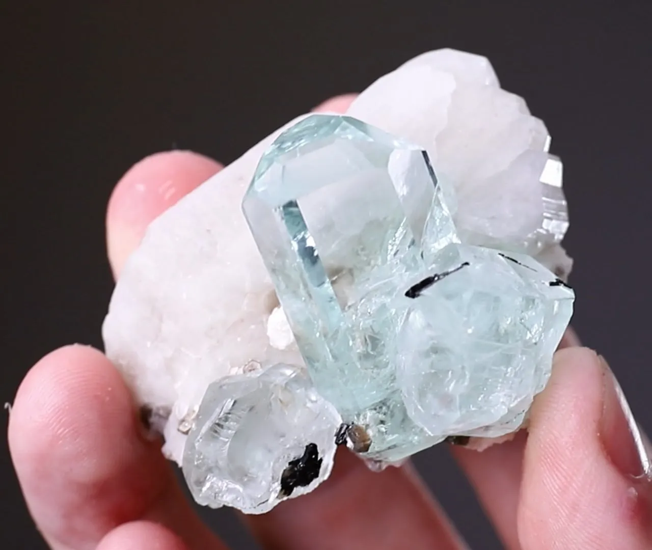 Beryl var. Aquamarine with Muscovite and Tourmaline on Feldspar - image 2