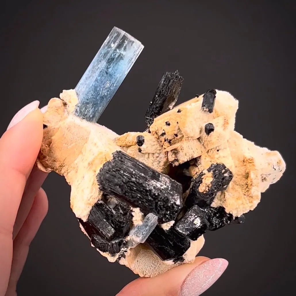 Beryl var. Aquamarine with Schorl and Feldspar - image 1