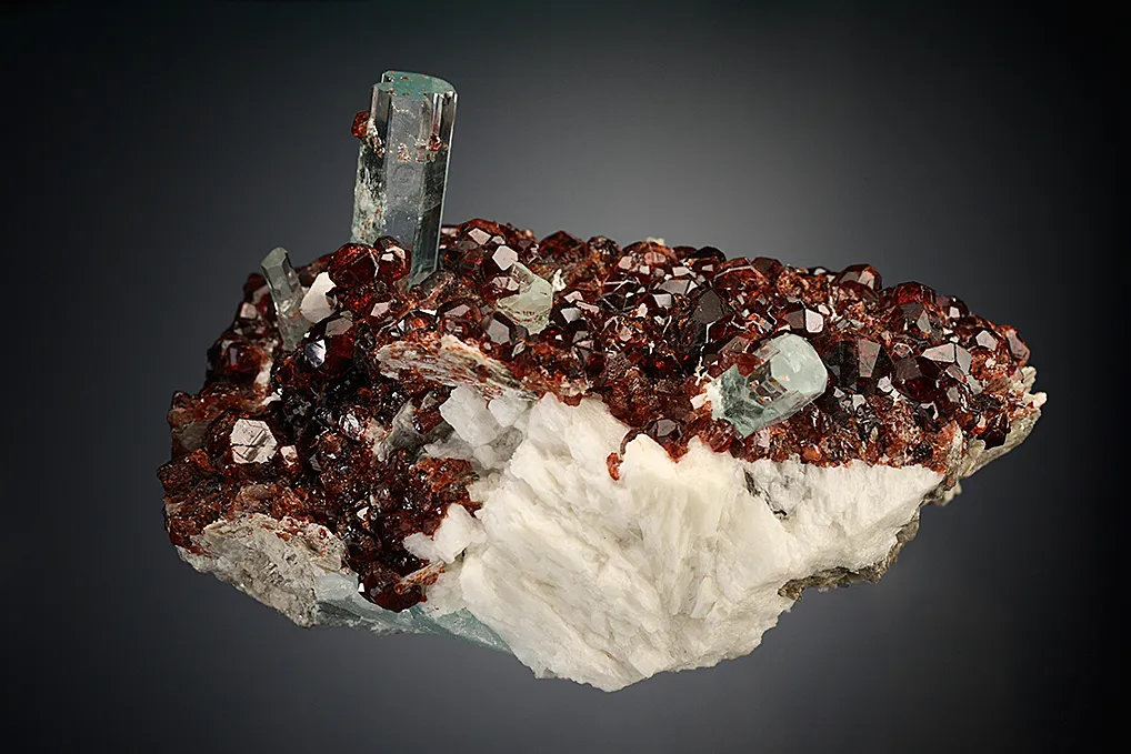 Beryl var. Aquamarine with Spessartine on Microcline and Muscovite - image 4