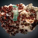 Beryl var. Aquamarine with Spessartine on Microcline and Muscovite - image 1