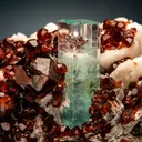 Beryl var. Aquamarine with Spessartine on Microcline and Muscovite - image 2