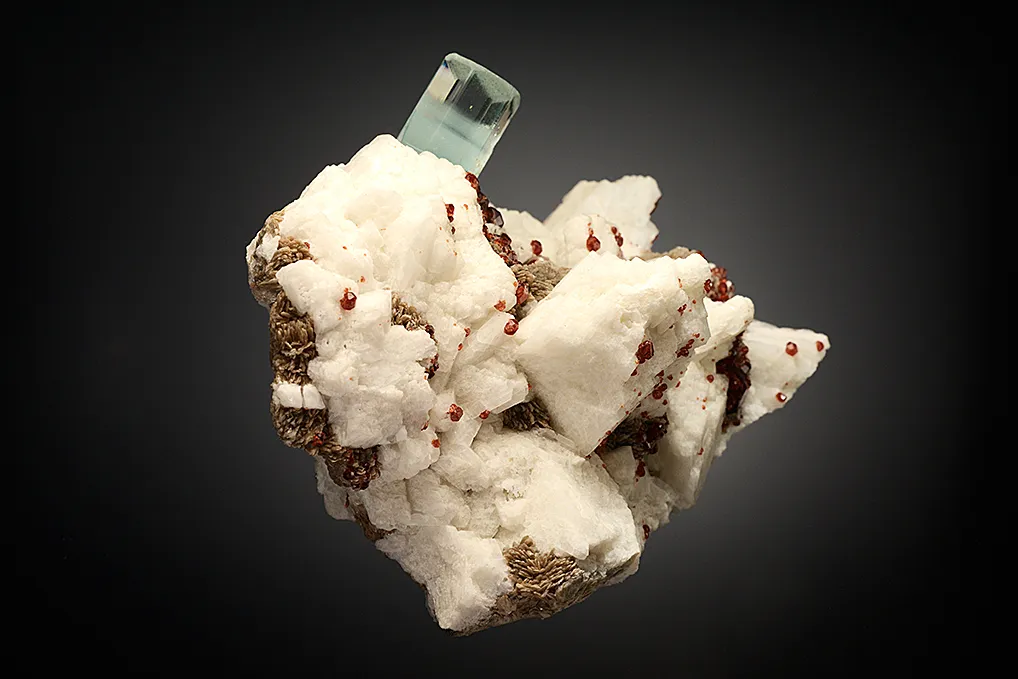 Beryl var. Aquamarine with Spessartine on Microcline and Muscovite - image 4