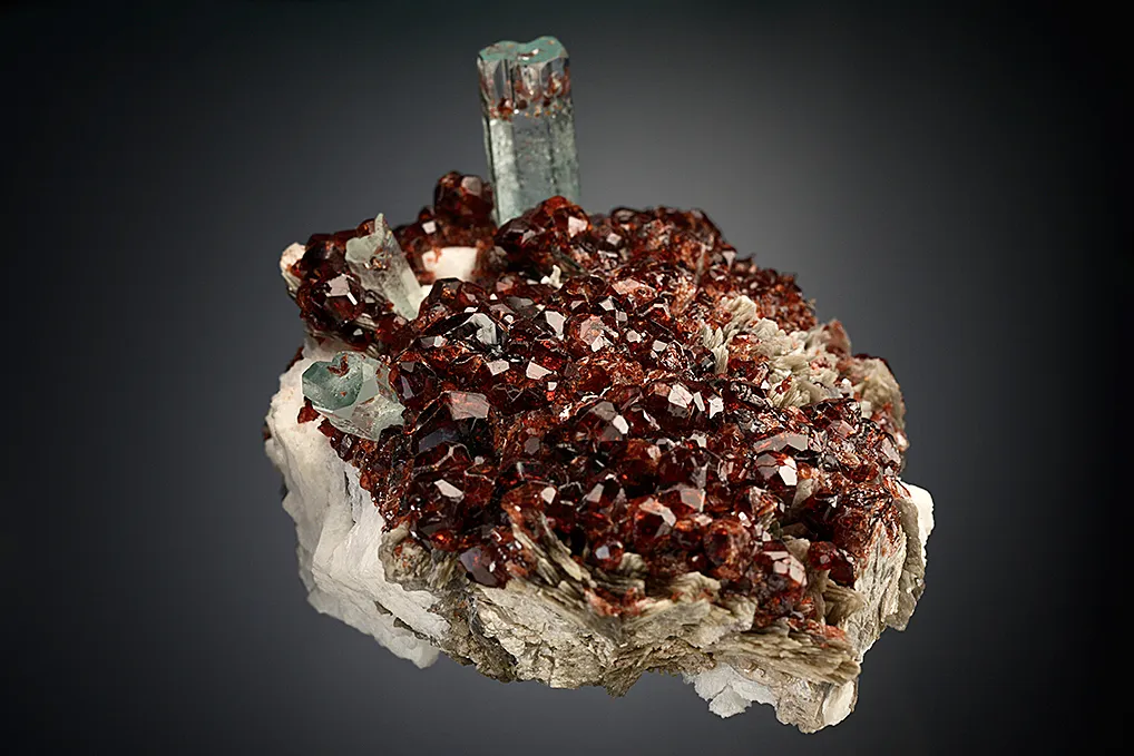 Beryl var. Aquamarine with Spessartine on Microcline and Muscovite - image 5