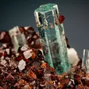 Beryl var. Aquamarine with Spessartine on Microcline and Muscovite - image 2