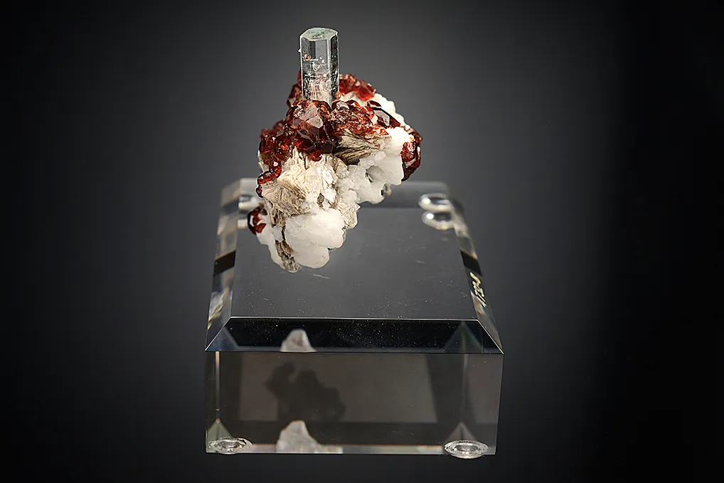 Beryl var. Aquamarine with Spessartine on Muscovite - image 6