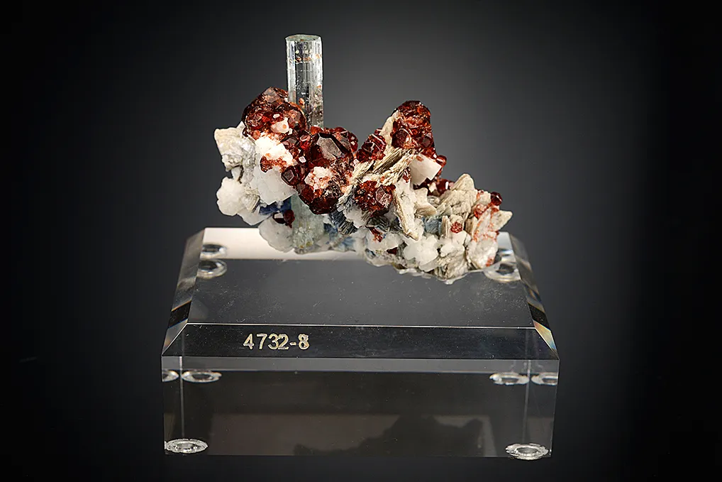 Beryl var. Aquamarine with Spessartine on Muscovite - image 4