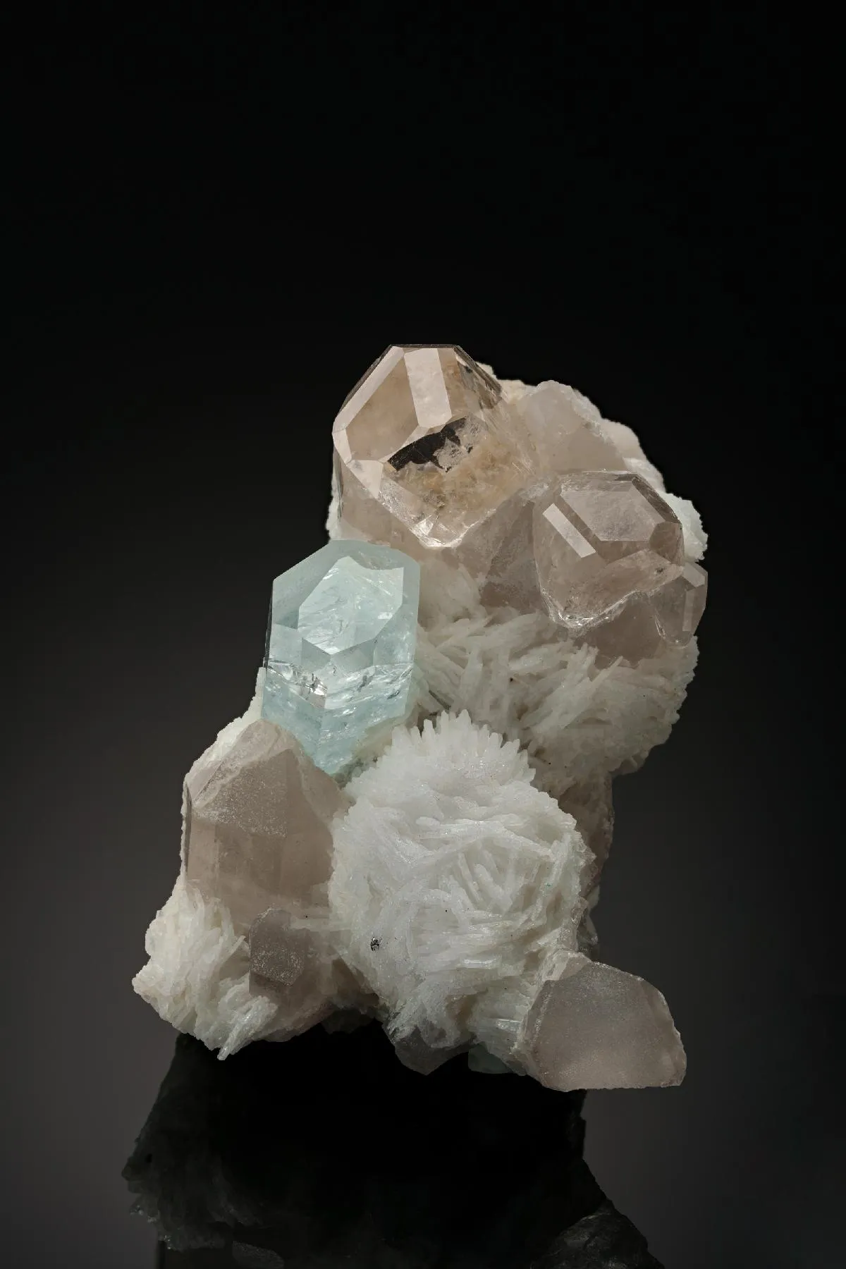 Beryl Var. Aquamarine with Topaz on Cleavelandite with Quartz - image 1