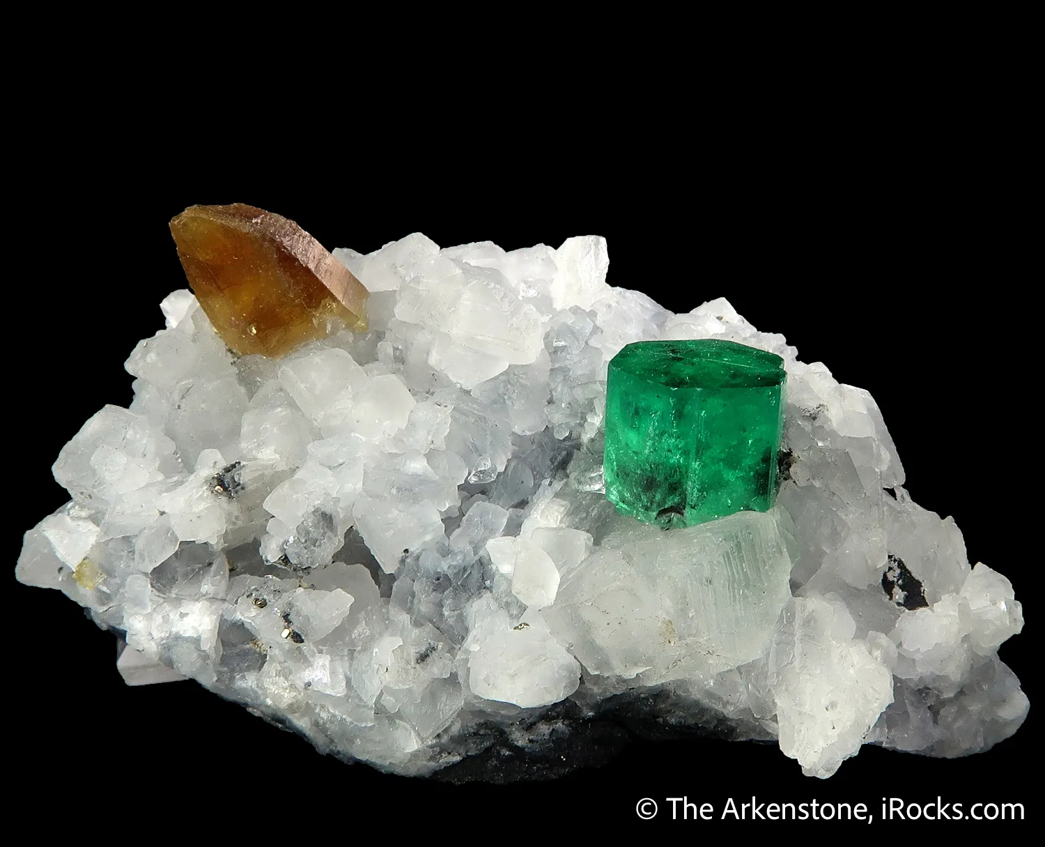 Beryl var. Emerald and Parisite-(Ce) on Calcite - image 6