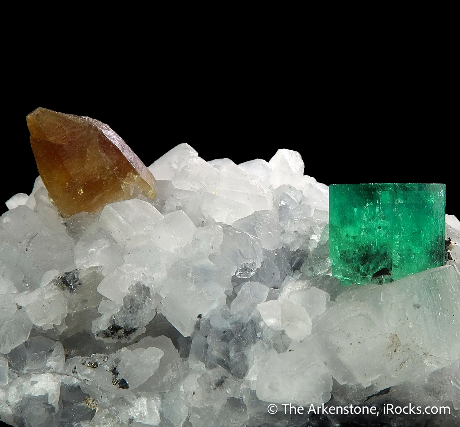 Beryl var. Emerald and Parisite-(Ce) on Calcite - image 1