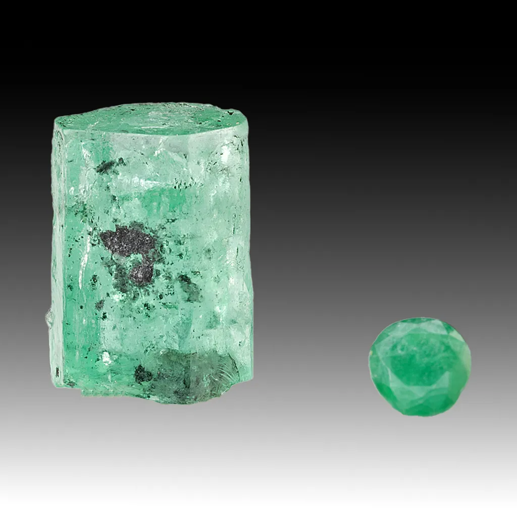 Beryl var Emerald (rough and cut) image