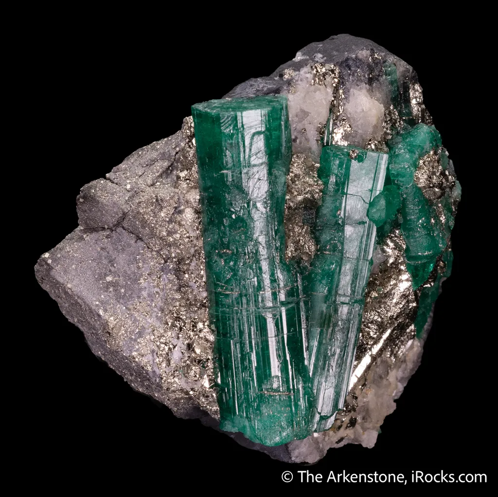 Beryl var. Emerald with Pyrite on Matrix - image 4