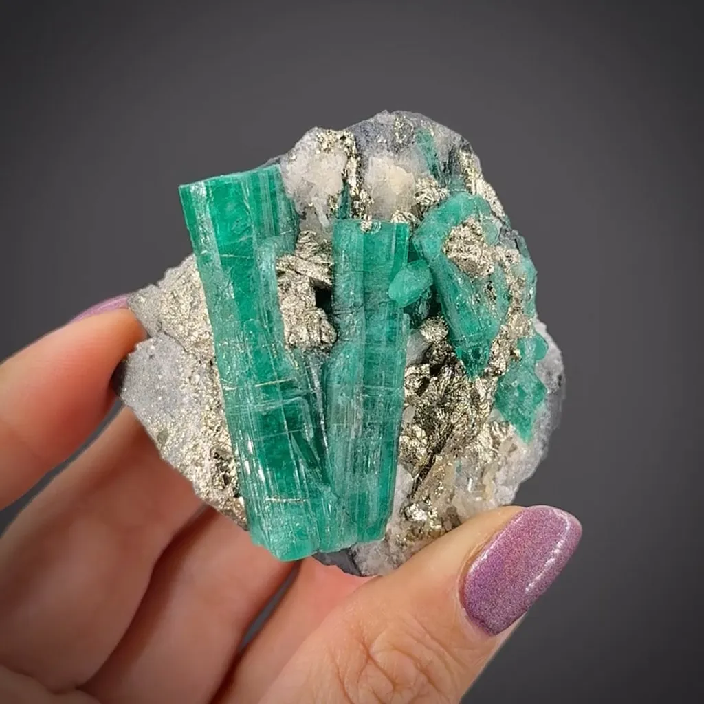 Beryl var. Emerald with Pyrite on Matrix image