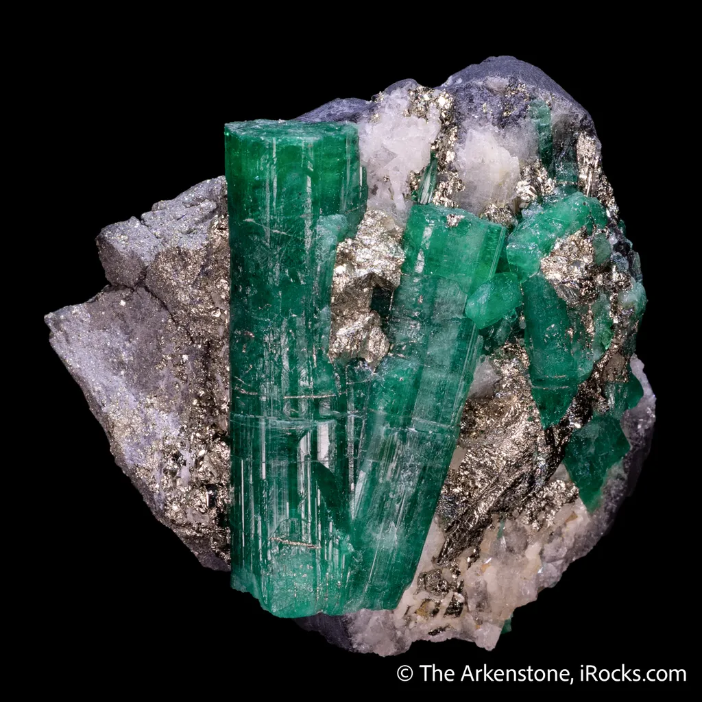 Beryl var. Emerald with Pyrite on Matrix - image 3