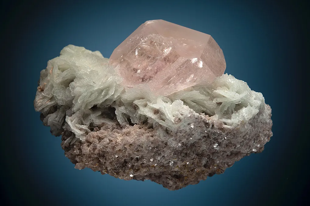 Beryl var. Morganite (restored) on Albite var. Cleavelandite - image 2