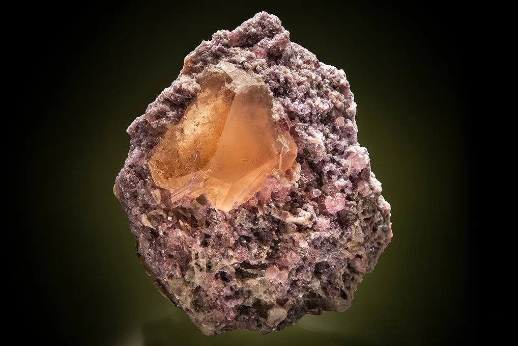 Beryl var. Morganite with Elbaite and Lepidolite image