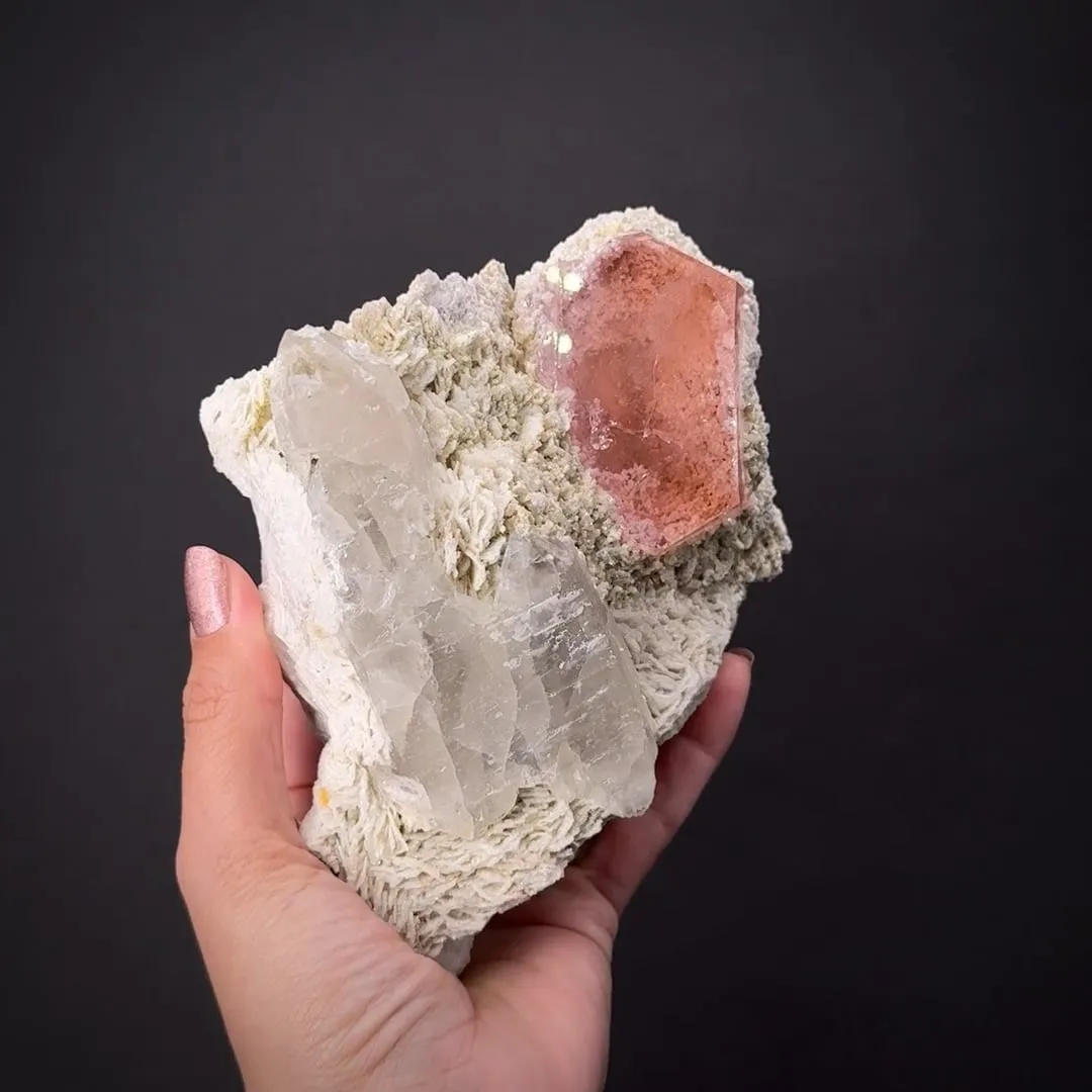 Beryl var. Morganite with Quartz and Albite - image 1